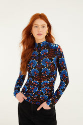 Black Latina Scarf High Neck Jersey Blouse