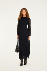 Black Embroidered Sheer Sleeve Maxi Dress