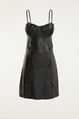 Black 3d Flower Leather Mini Dress