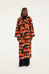 Black Wild Mushrooms Maxi Fleece Coat