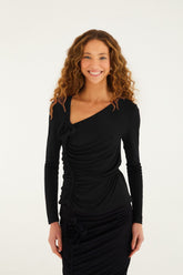 Black Flower Long Sleeves Blouse