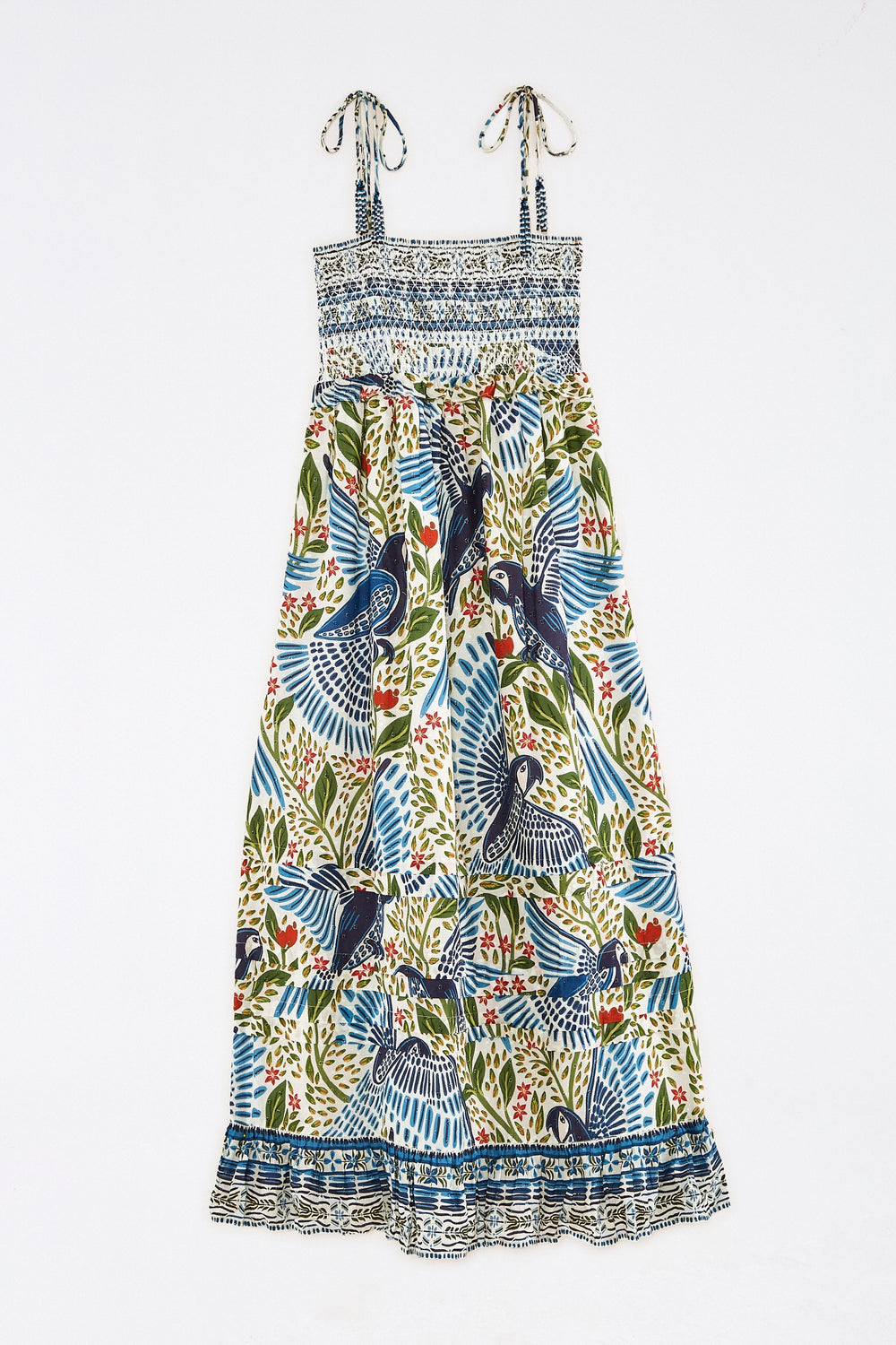 Smocked Maxi Dress Off White Macaw Flight – FARM Rio