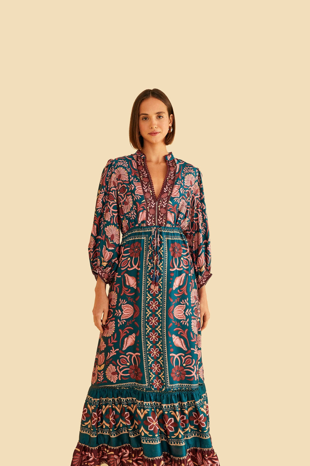 Teal Seashell Tapestry Lenzing™ Ecovero™ Viscose Maxi Dress – FARM Rio