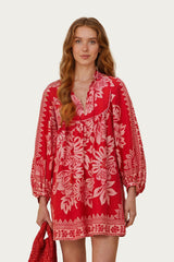 Flora Tapestry Red Long Sleeve Mini Dress – FARM Rio