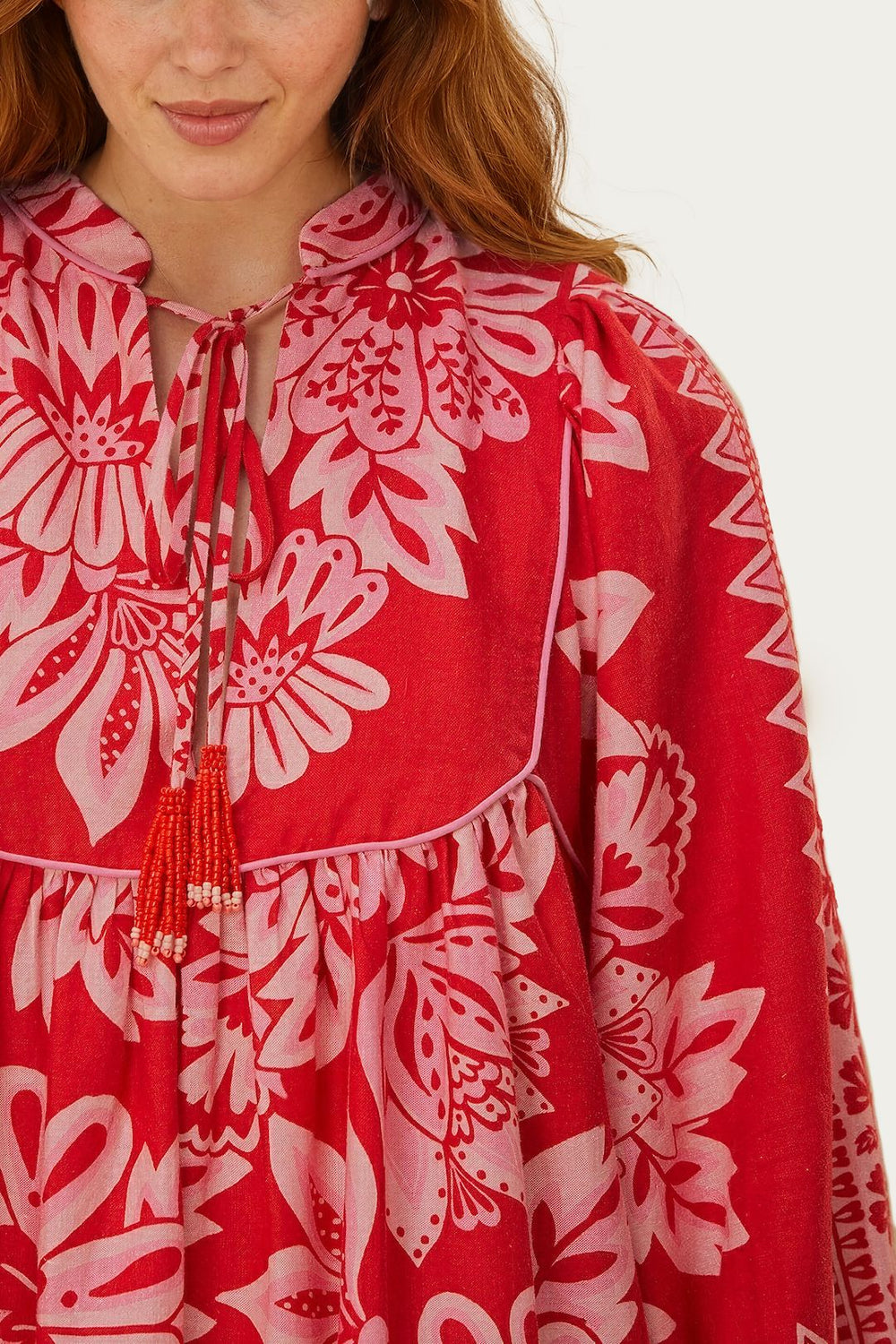 Flora Tapestry Red Long Sleeve Mini Dress – FARM Rio