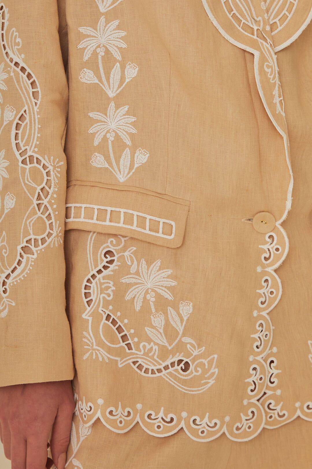 Khaki Embroidered Euroflax™ Premium Linen Blazer – FARM Rio