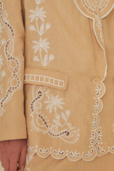 Khaki Embroidered Euroflax™ Premium Linen Blazer – FARM Rio