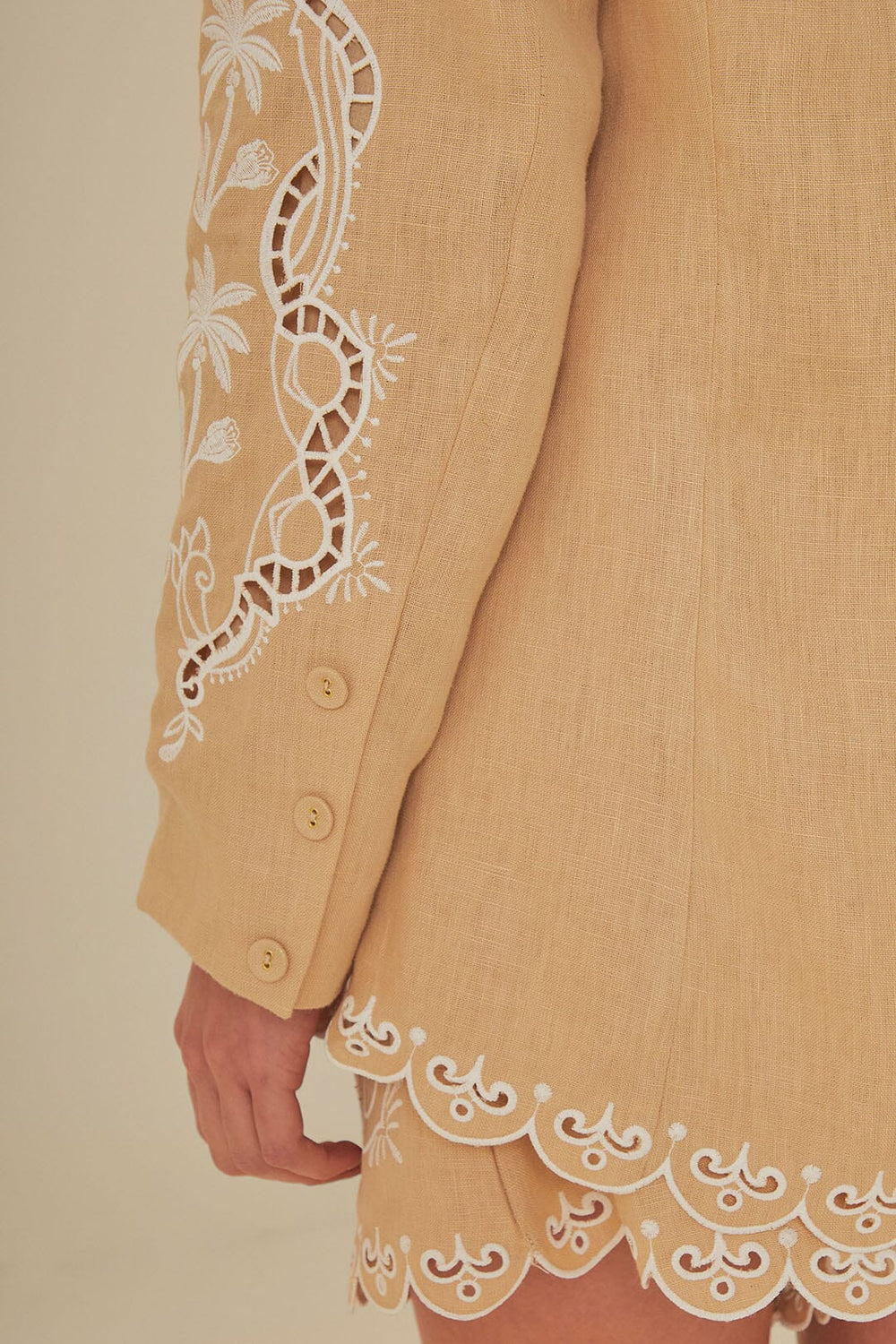 Khaki Embroidered Euroflax™ Premium Linen Blazer – FARM Rio