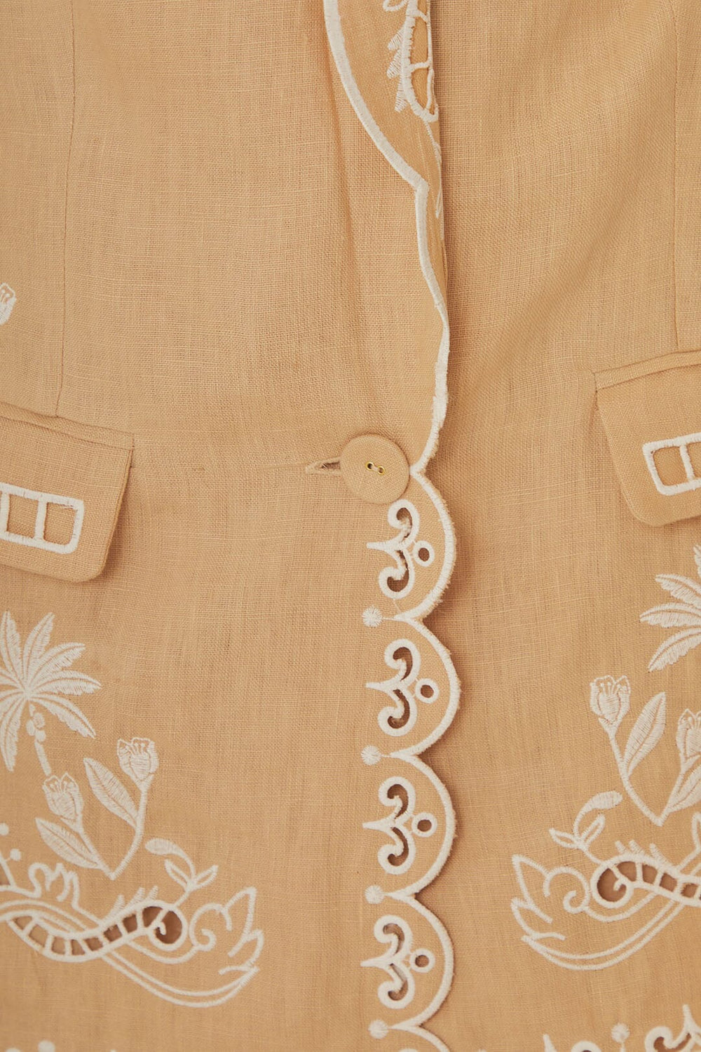 Khaki Embroidered Euroflax™ Premium Linen Blazer – FARM Rio