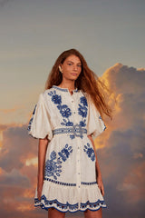 White Richelieu Euroflax™ Premium Linen Mini Dress – FARM Rio