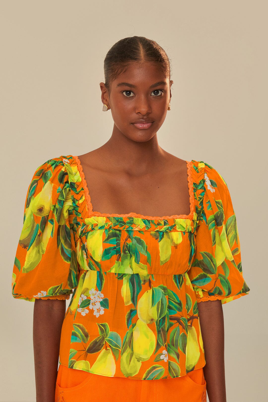 Orange Chic Pears Short Sleeve Blouse – FARM Rio