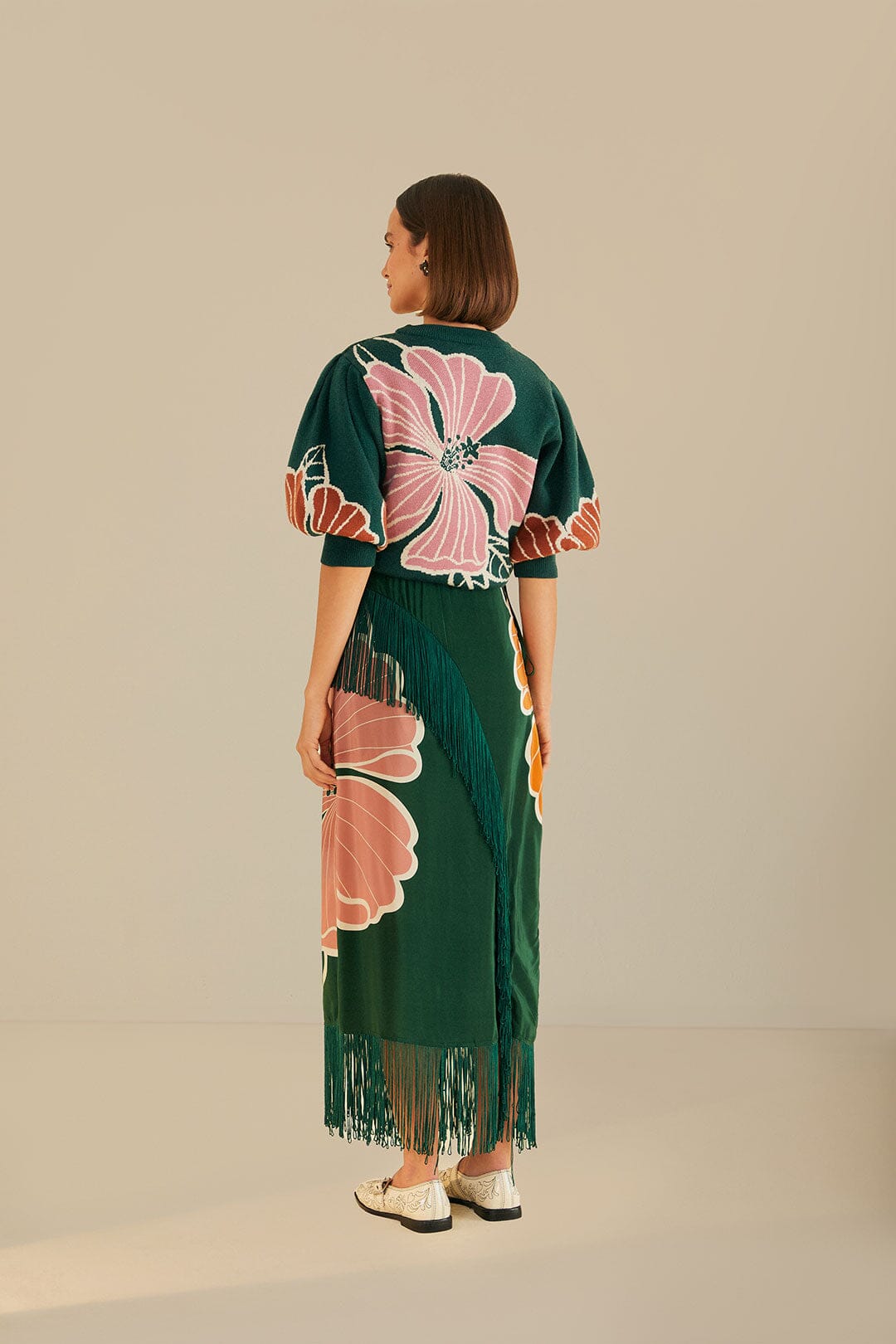 Green Honolulu Flowers Fringe Maxi Skirt – FARM Rio