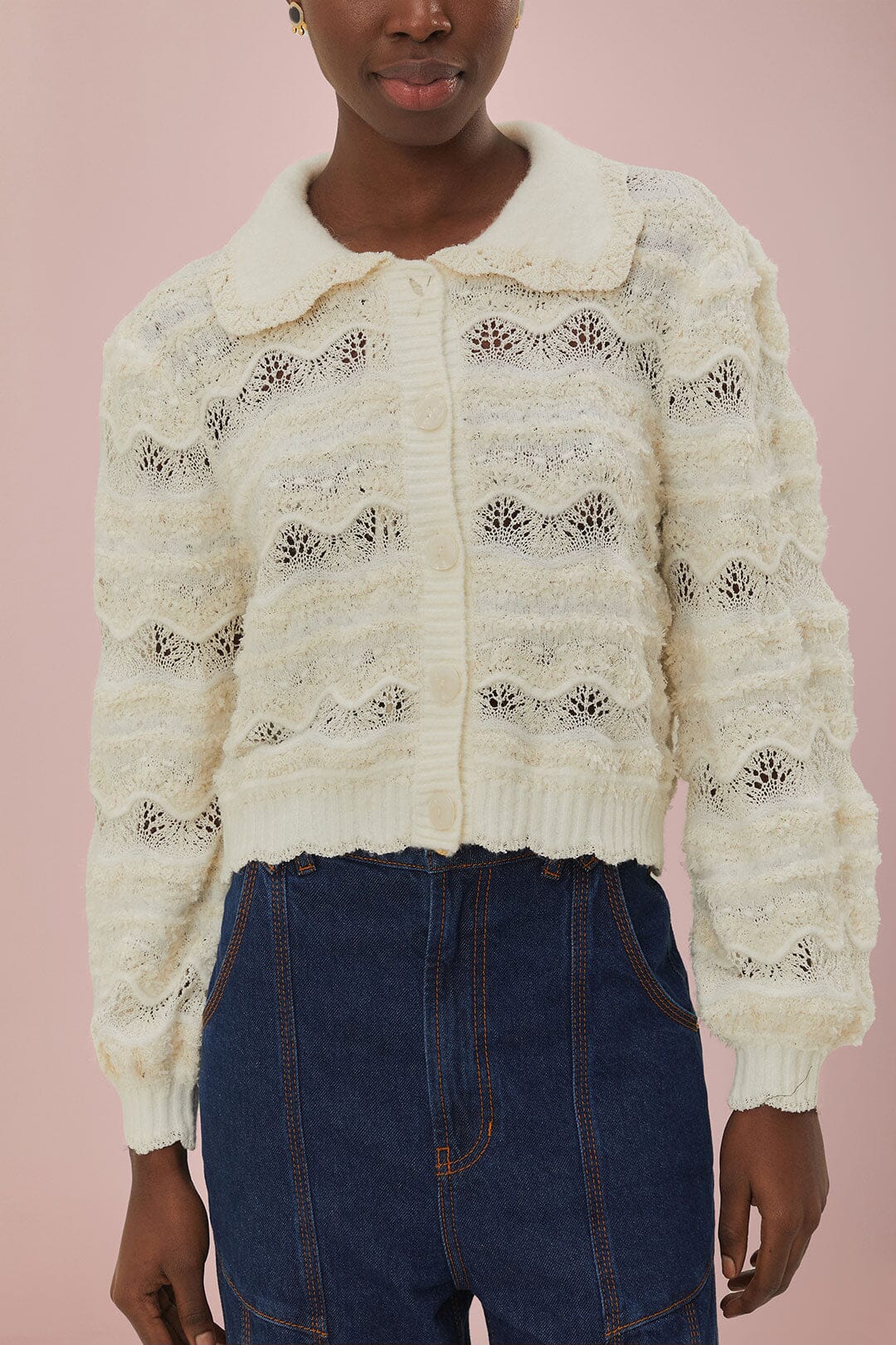 Mixed Stitches Off-White Knit Cardigan – FARM Rio