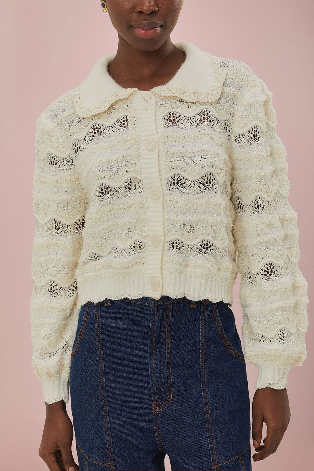 Mixed Stitches Off-White Knit Cardigan – FARM Rio