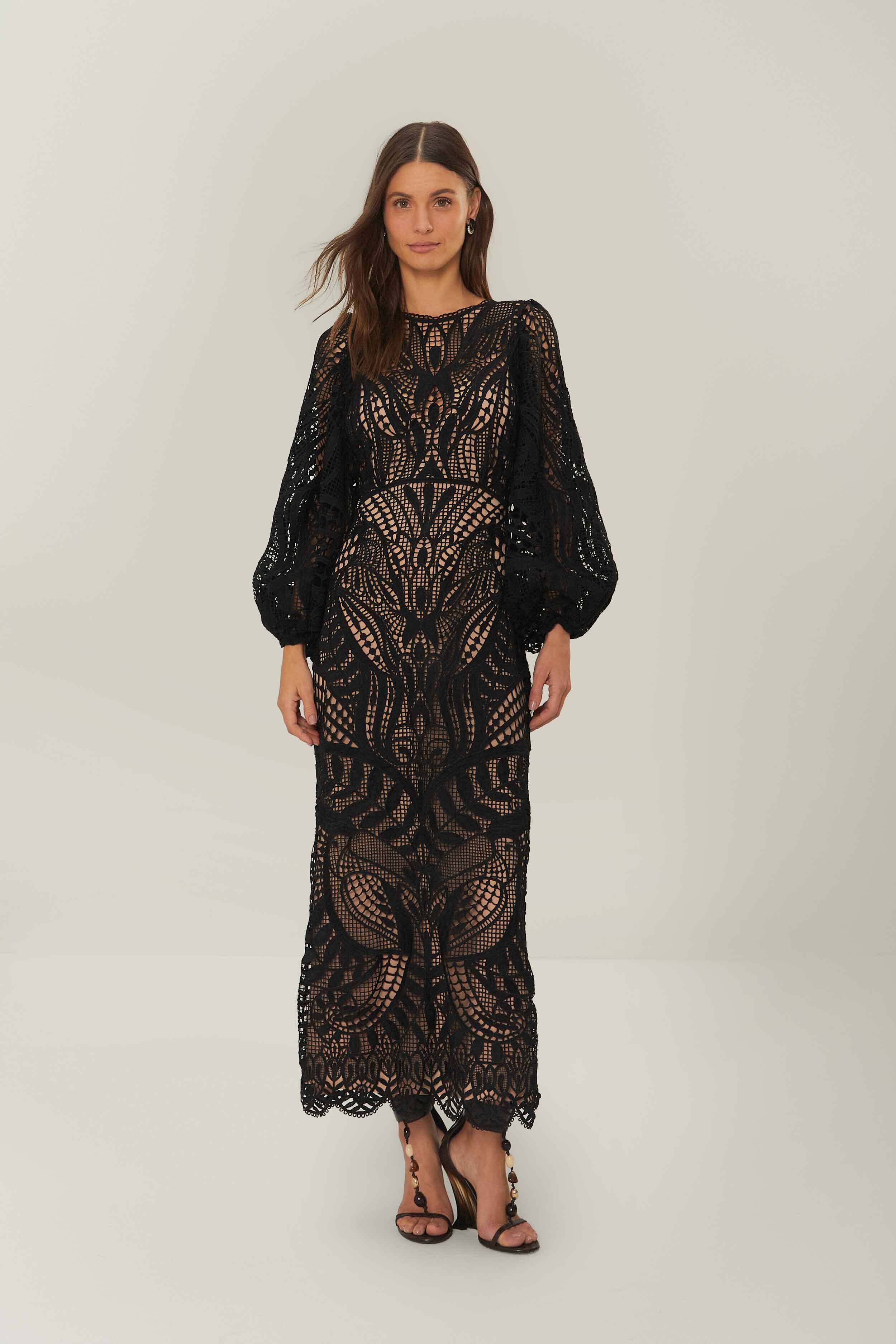 Black Nature Guipure Midi Dress – FARM Rio