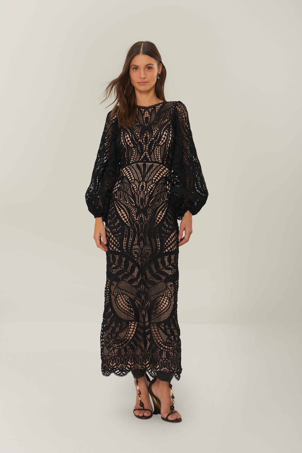 Black Nature Guipure Midi Dress – FARM Rio