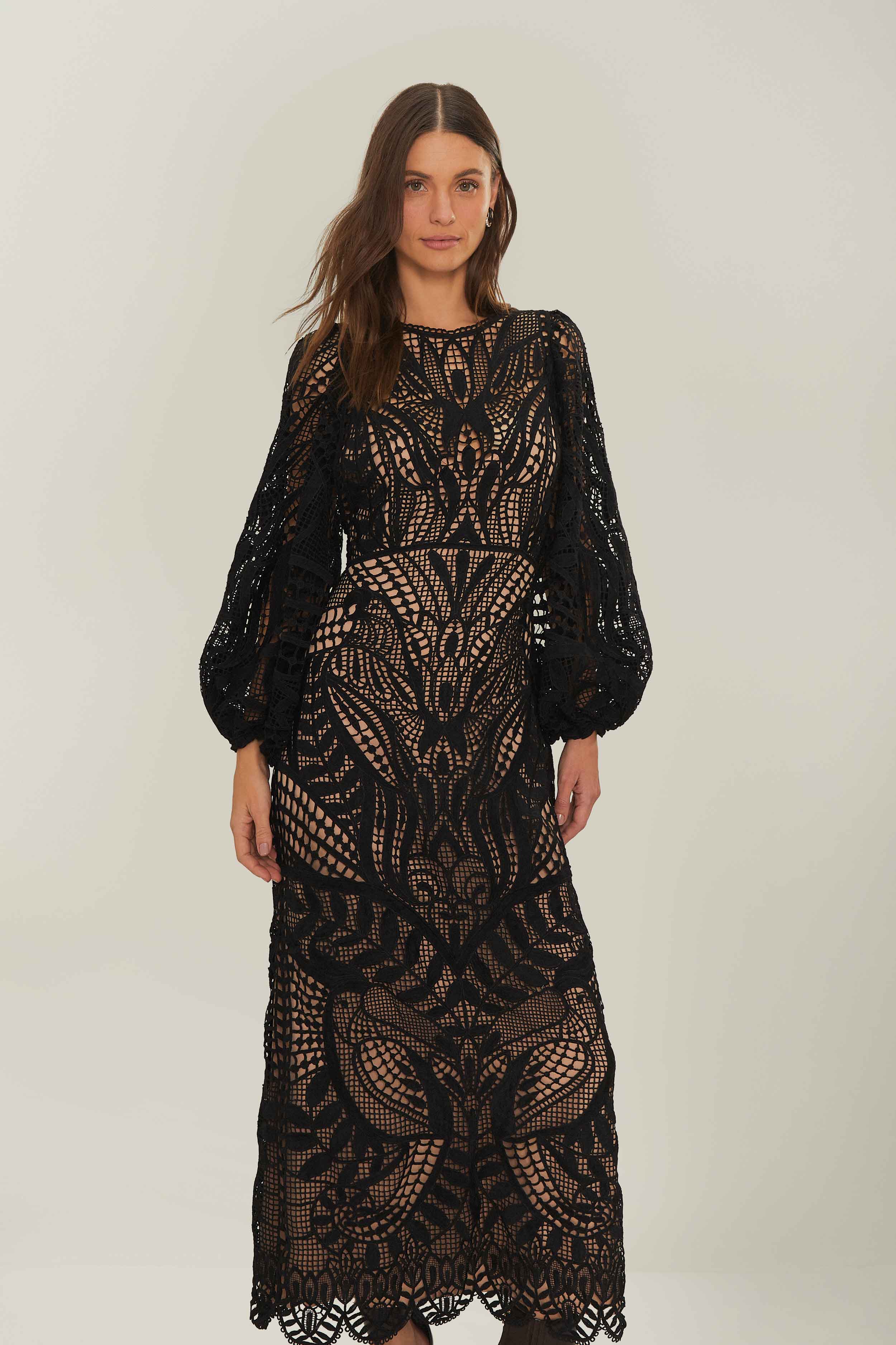 Black Nature Guipure Midi Dress – FARM Rio