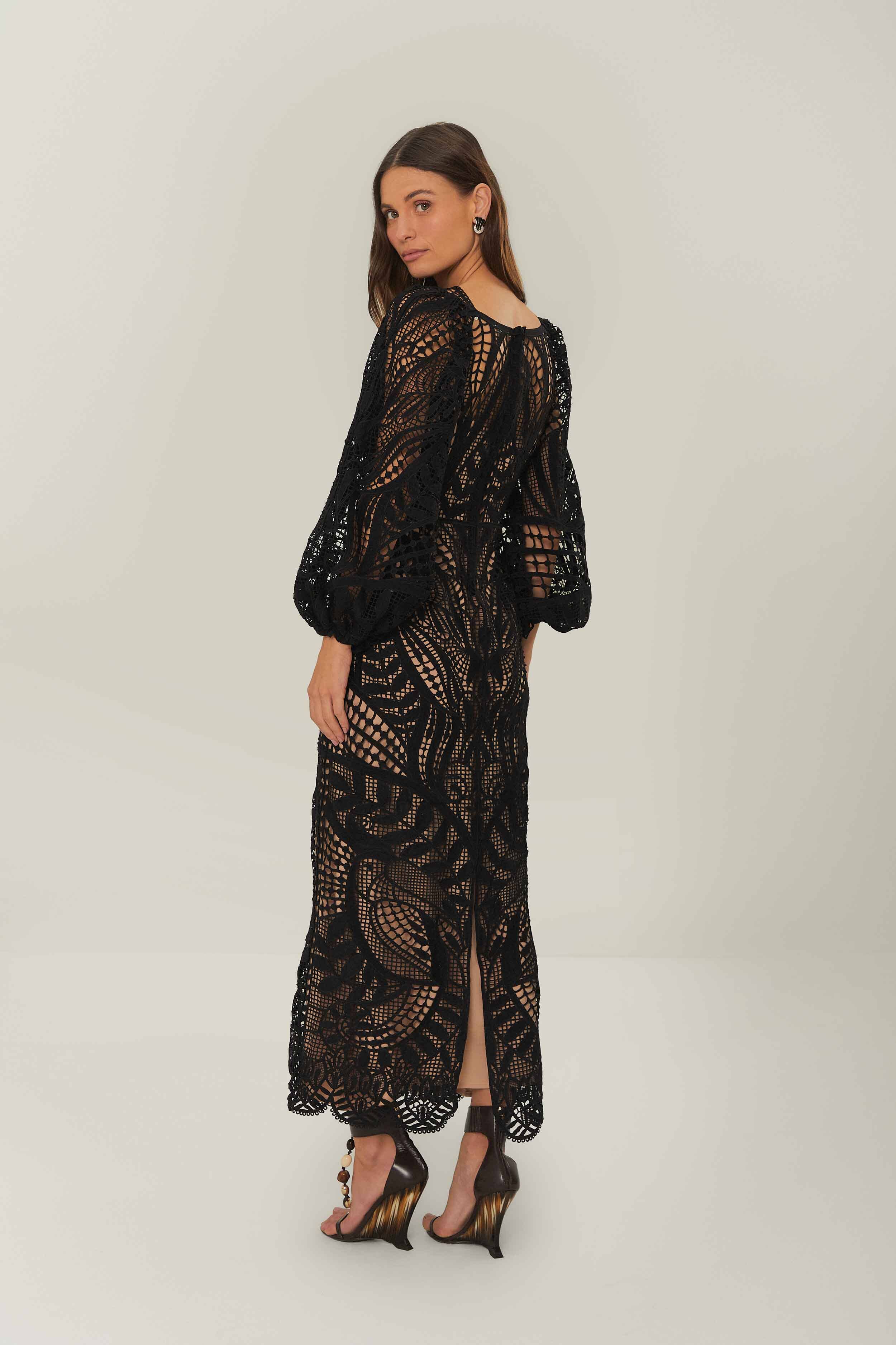 Black Nature Guipure Midi Dress – FARM Rio