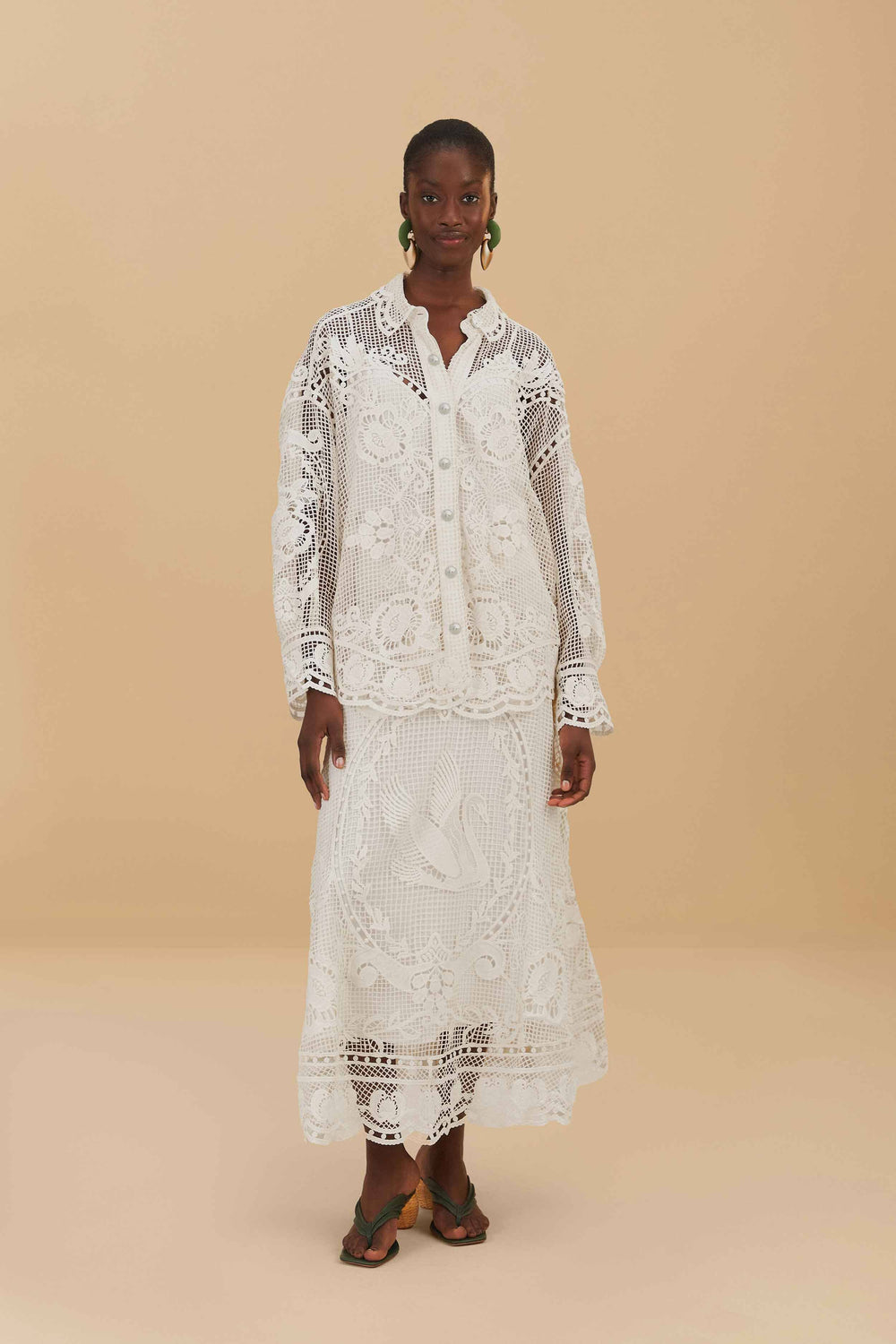 Off-White Swan Lake Guipure Midi Skirt – FARM Rio