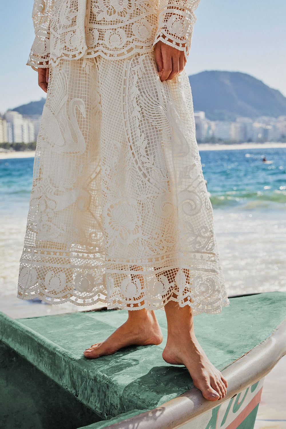 Off-White Swan Lake Guipure Midi Skirt – FARM Rio