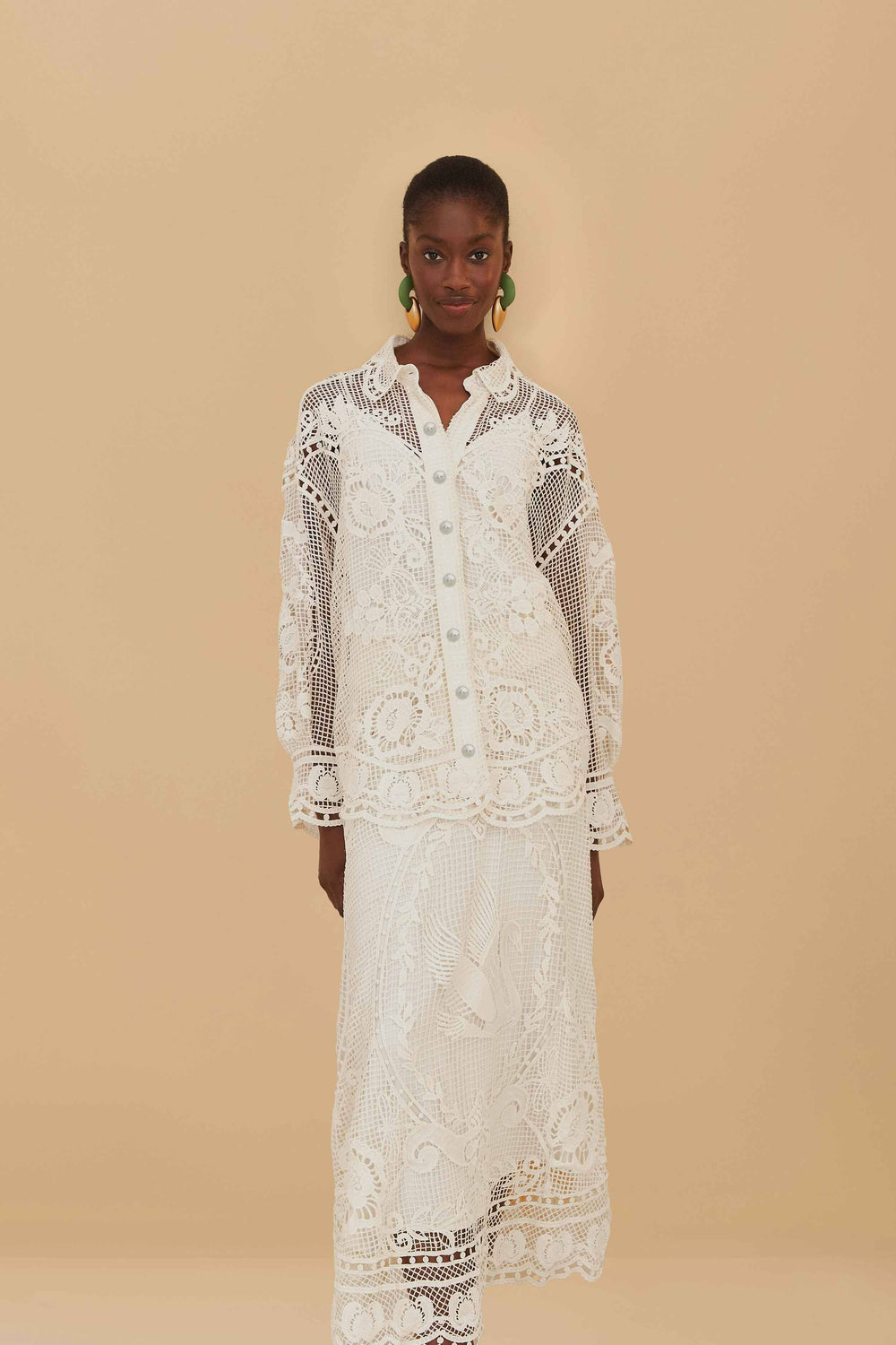 Off-White Swan Lake Guipure Midi Skirt – FARM Rio