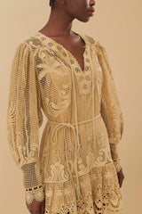 Sand Tropical Flight Guipure Mini Dress – FARM Rio