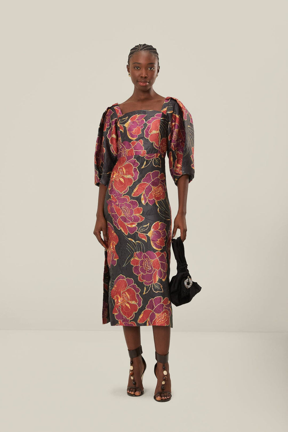 Black Shiny Chita Short Sleeve Midi Dress – FARM Rio