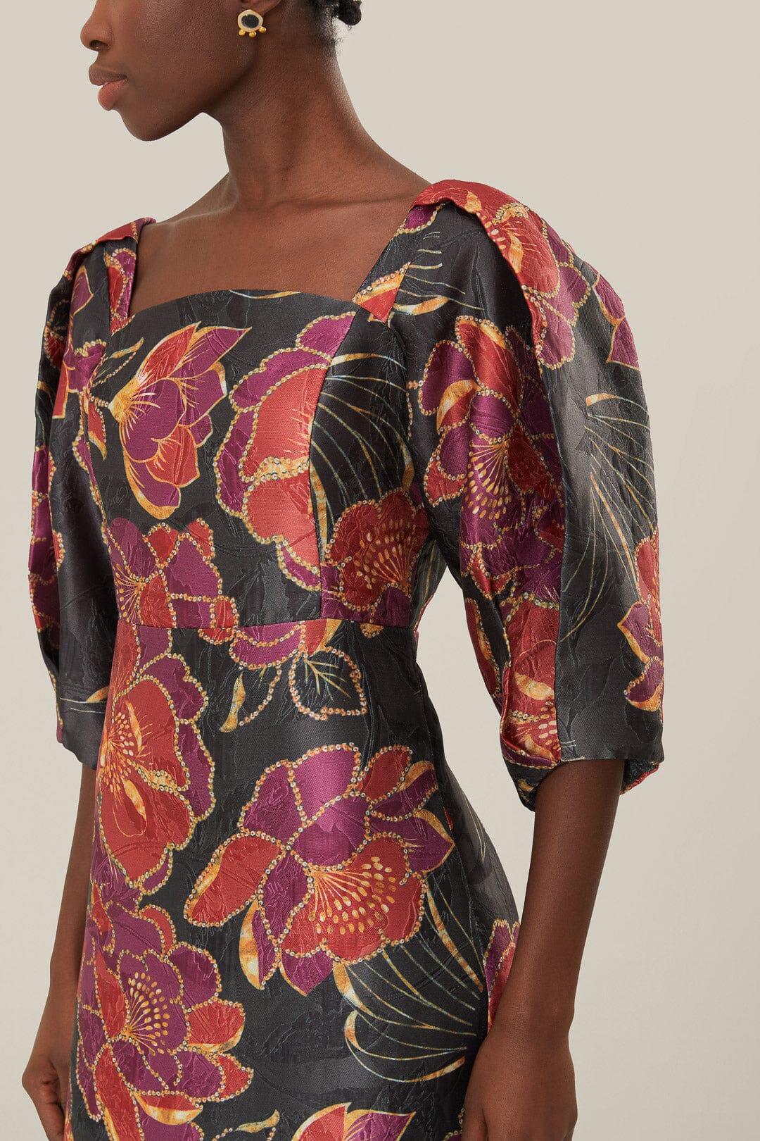 Black Shiny Chita Short Sleeve Midi Dress – FARM Rio