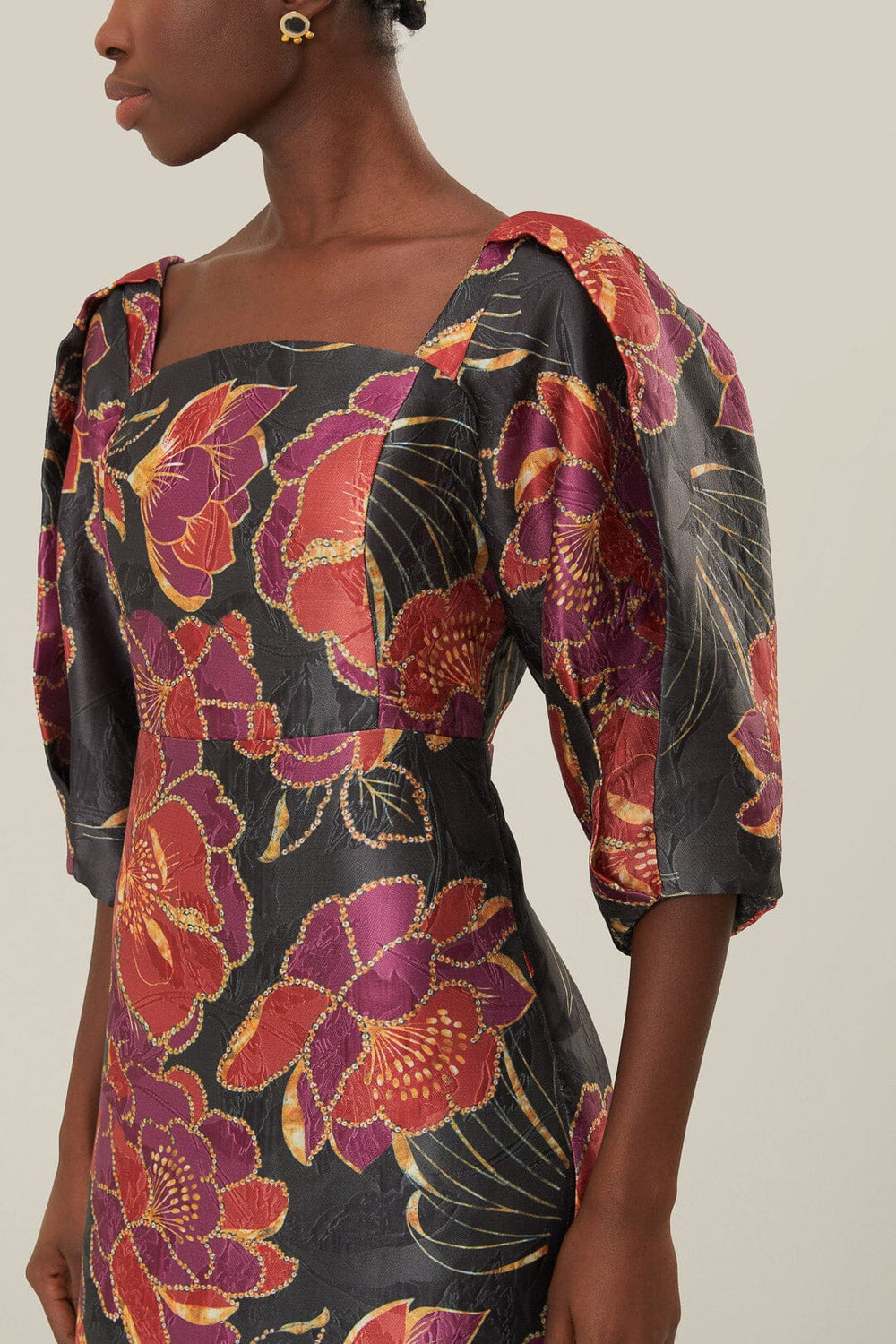 Black Shiny Chita Short Sleeve Midi Dress – FARM Rio