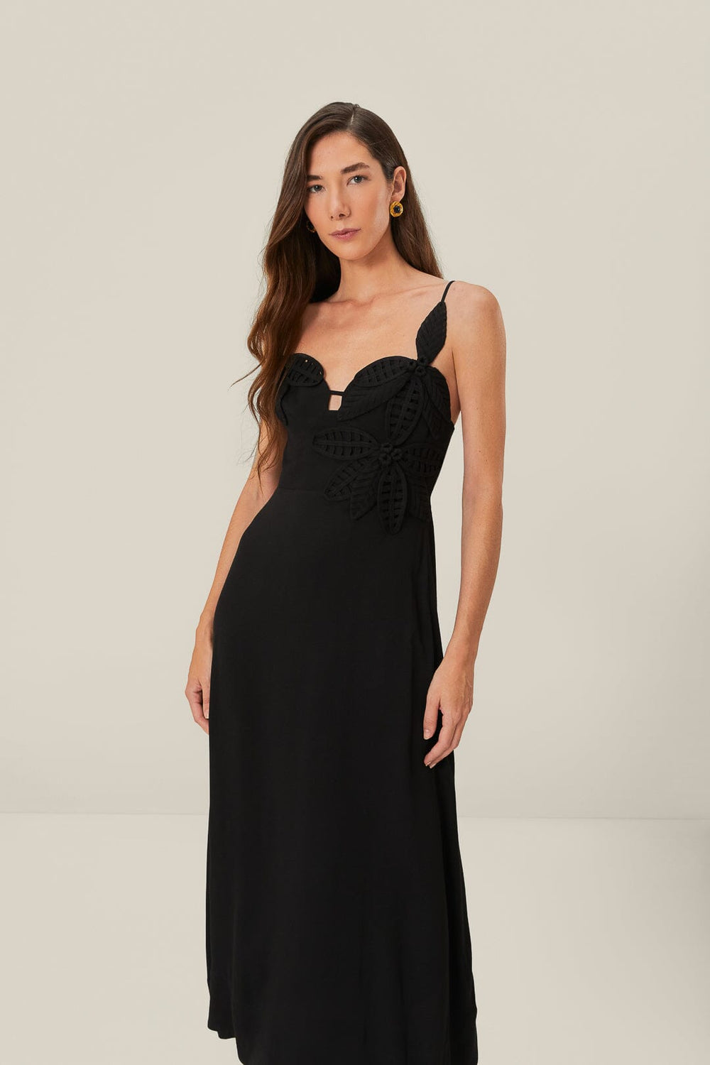 Black Flowered Bust Midi Dress – FARM Rio