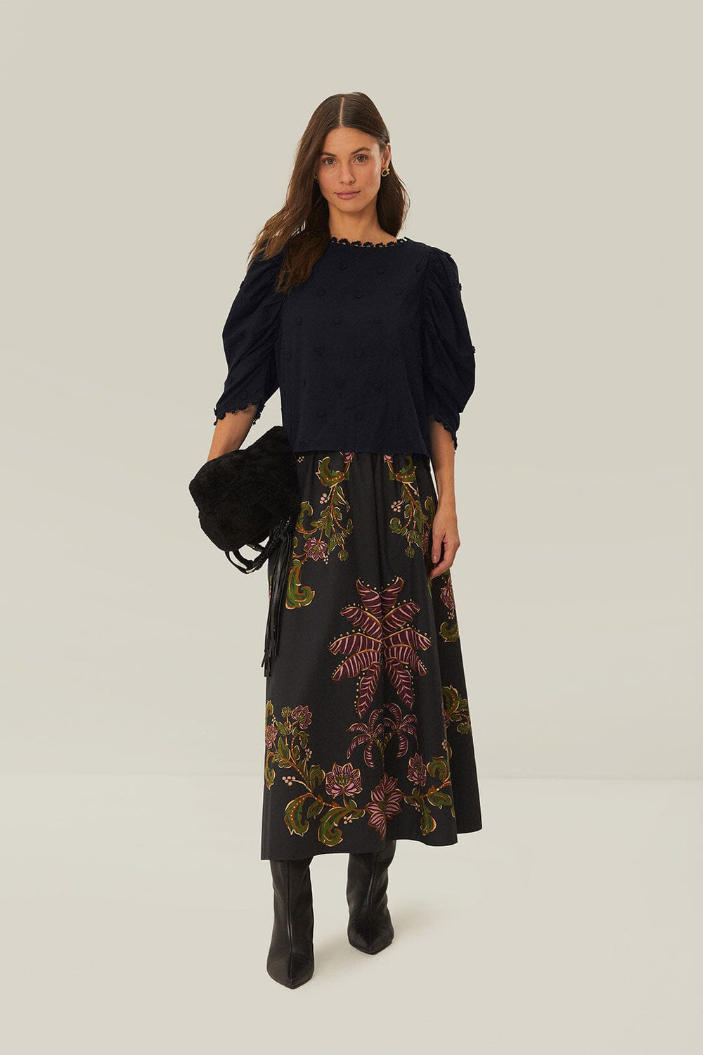 Black 3D Flowers Blouse – FARM Rio