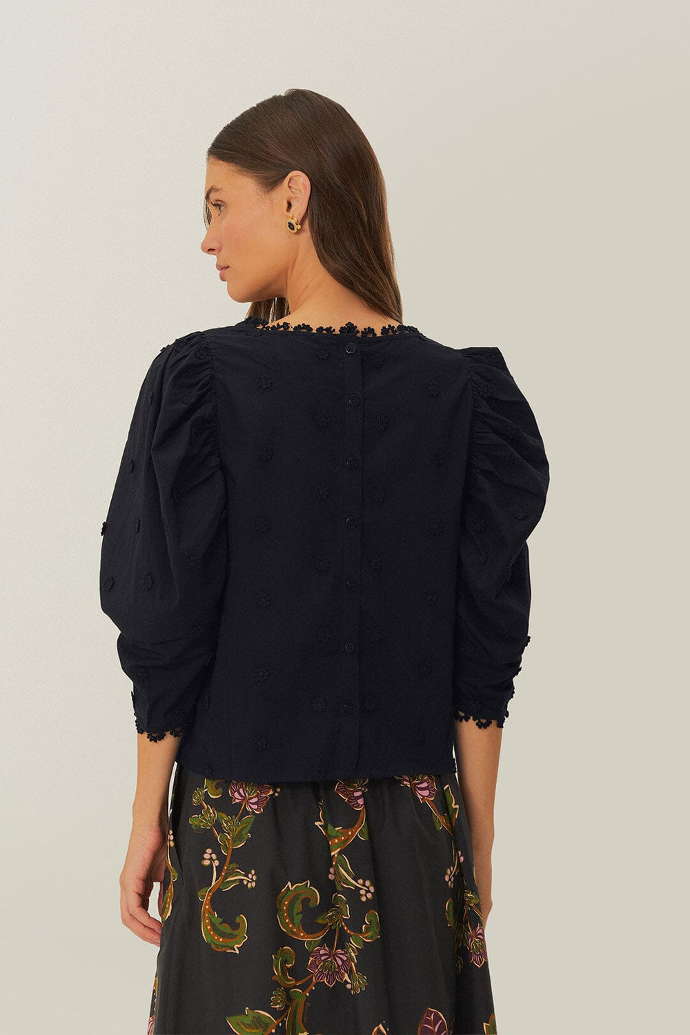 Black 3D Flowers Blouse – FARM Rio