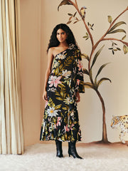 Black Surreal Flowers One-Shoulder Maxi Dress – FARM Rio