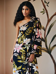 Black Surreal Flowers One-Shoulder Maxi Dress – FARM Rio