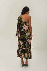 Black Surreal Flowers One-Shoulder Maxi Dress – FARM Rio