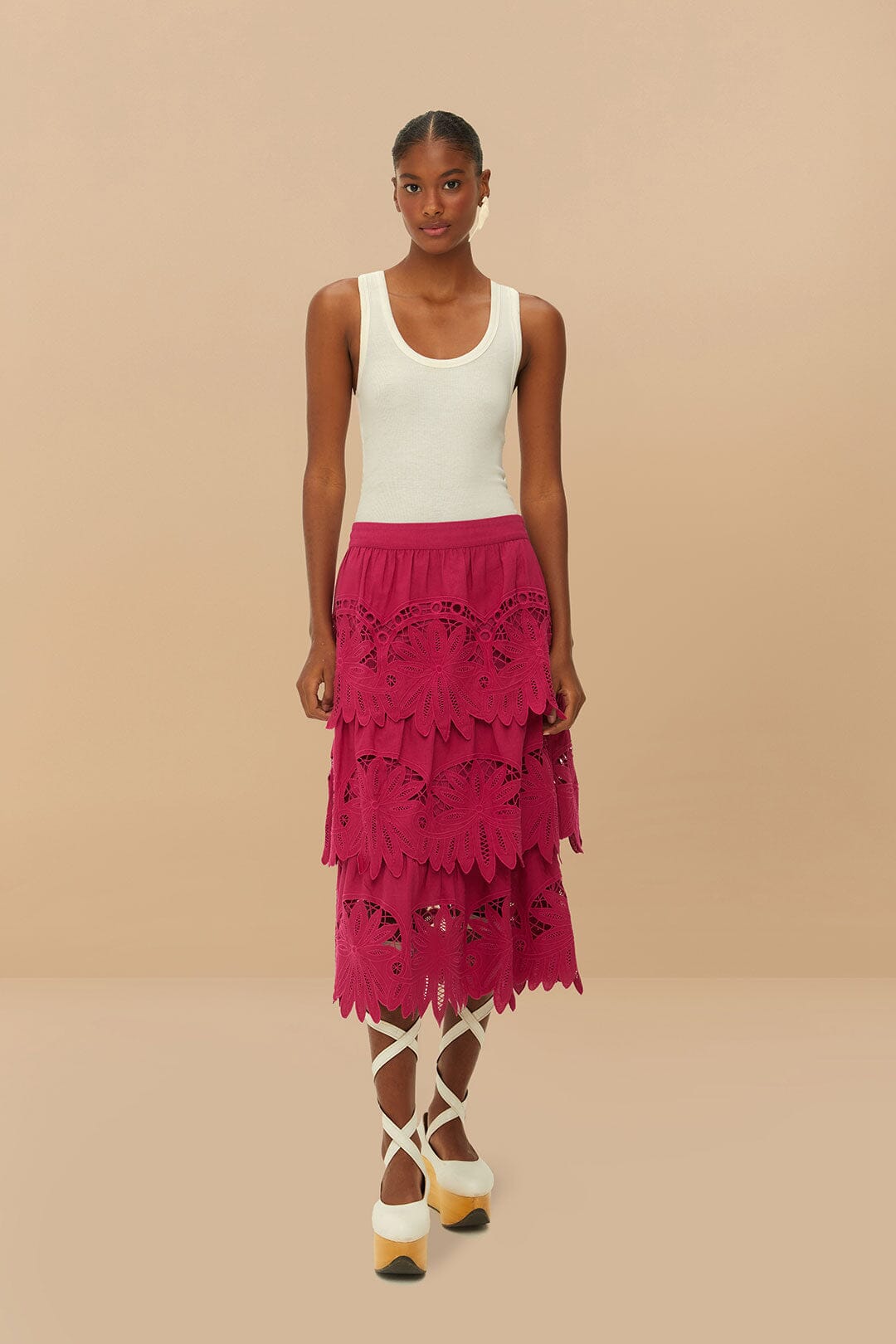 Pink Daisy Embroidered Midi Skirt – FARM Rio