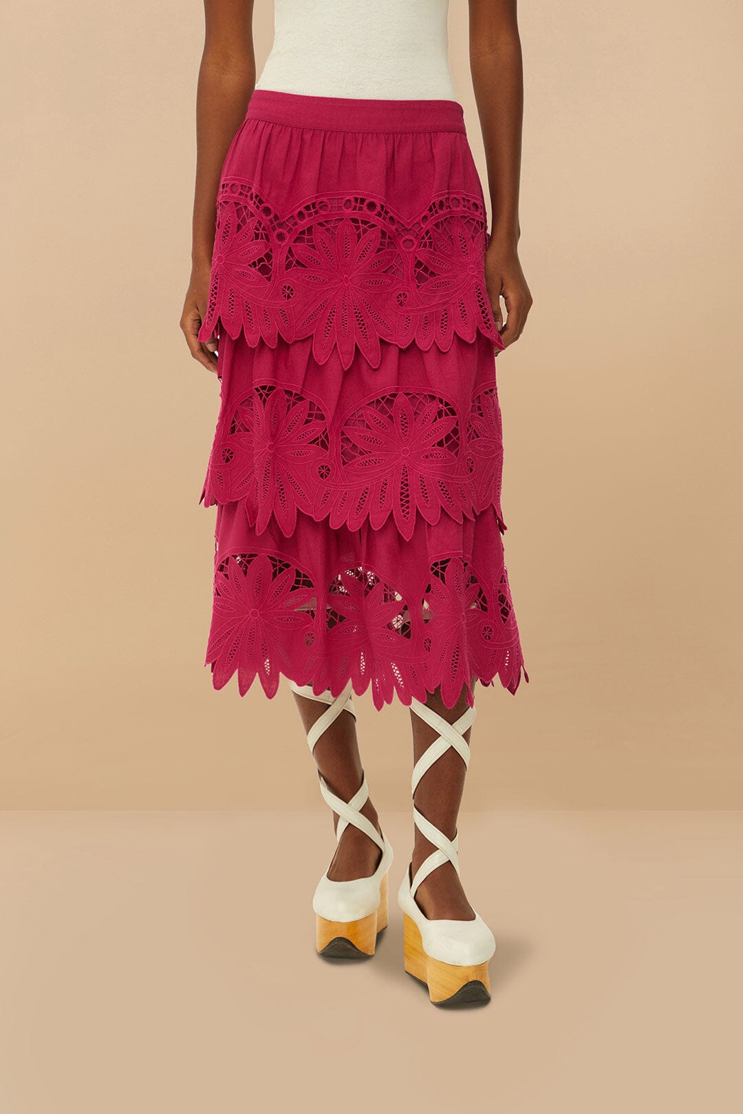 Pink Daisy Embroidered Midi Skirt – FARM Rio