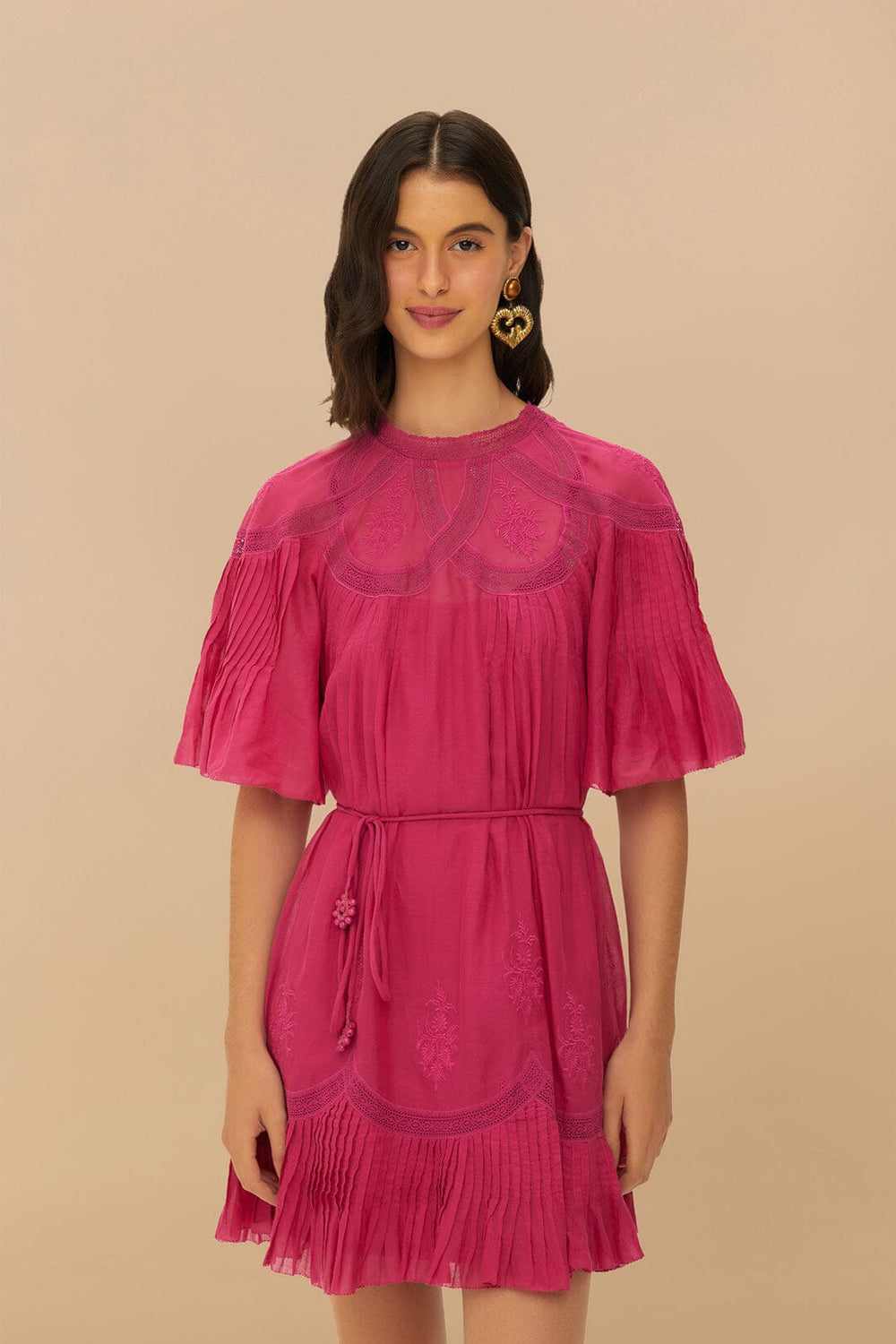 Pink Short Sleeve Ruched Mini Dress – FARM Rio