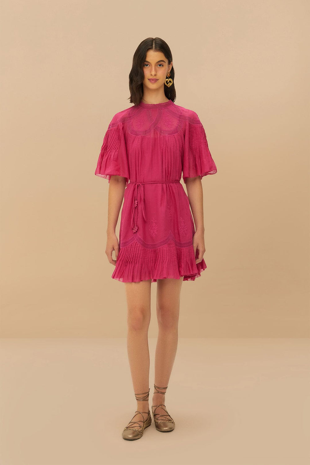 Pink Short Sleeve Ruched Mini Dress – FARM Rio