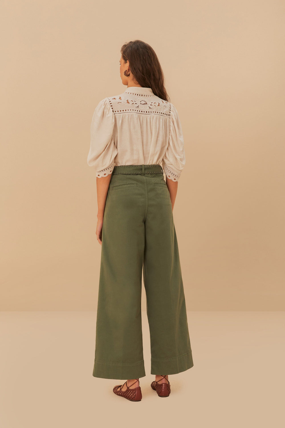 Green Twill Pleated Wide Pants – FARM Rio