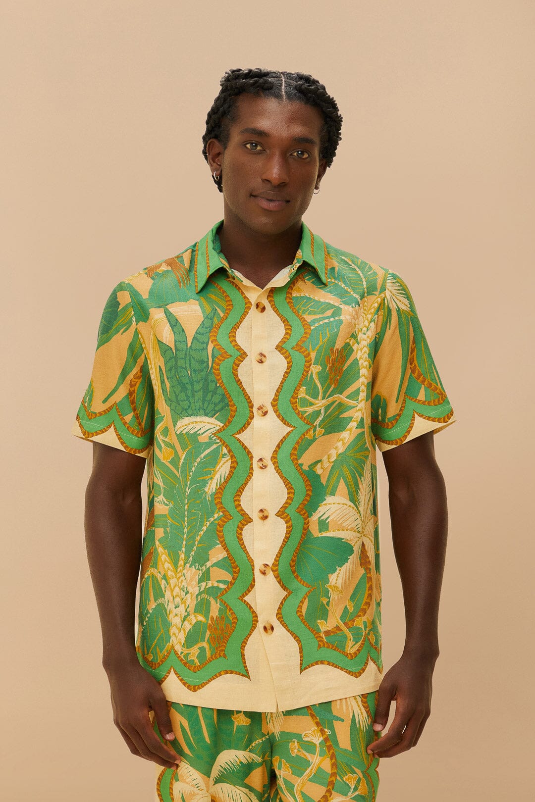 Beige Tropical Isla LENZING™ ECOVERO™ Euroflax™ Shirt – FARM Rio
