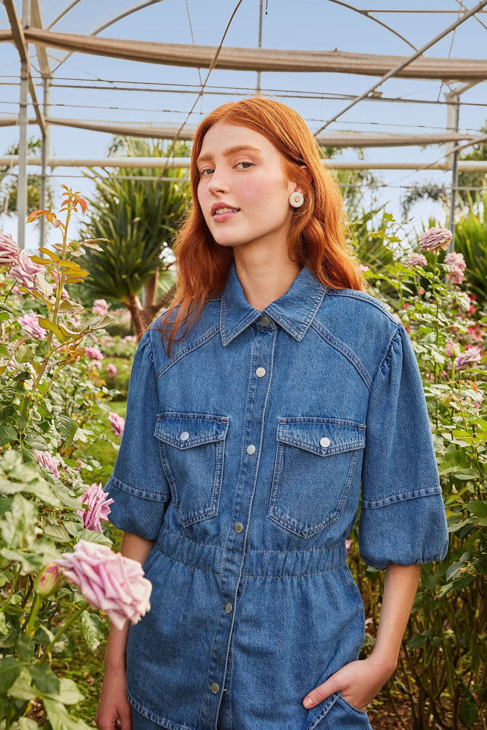 Denim Puff Sleeve Shirt – FARM Rio