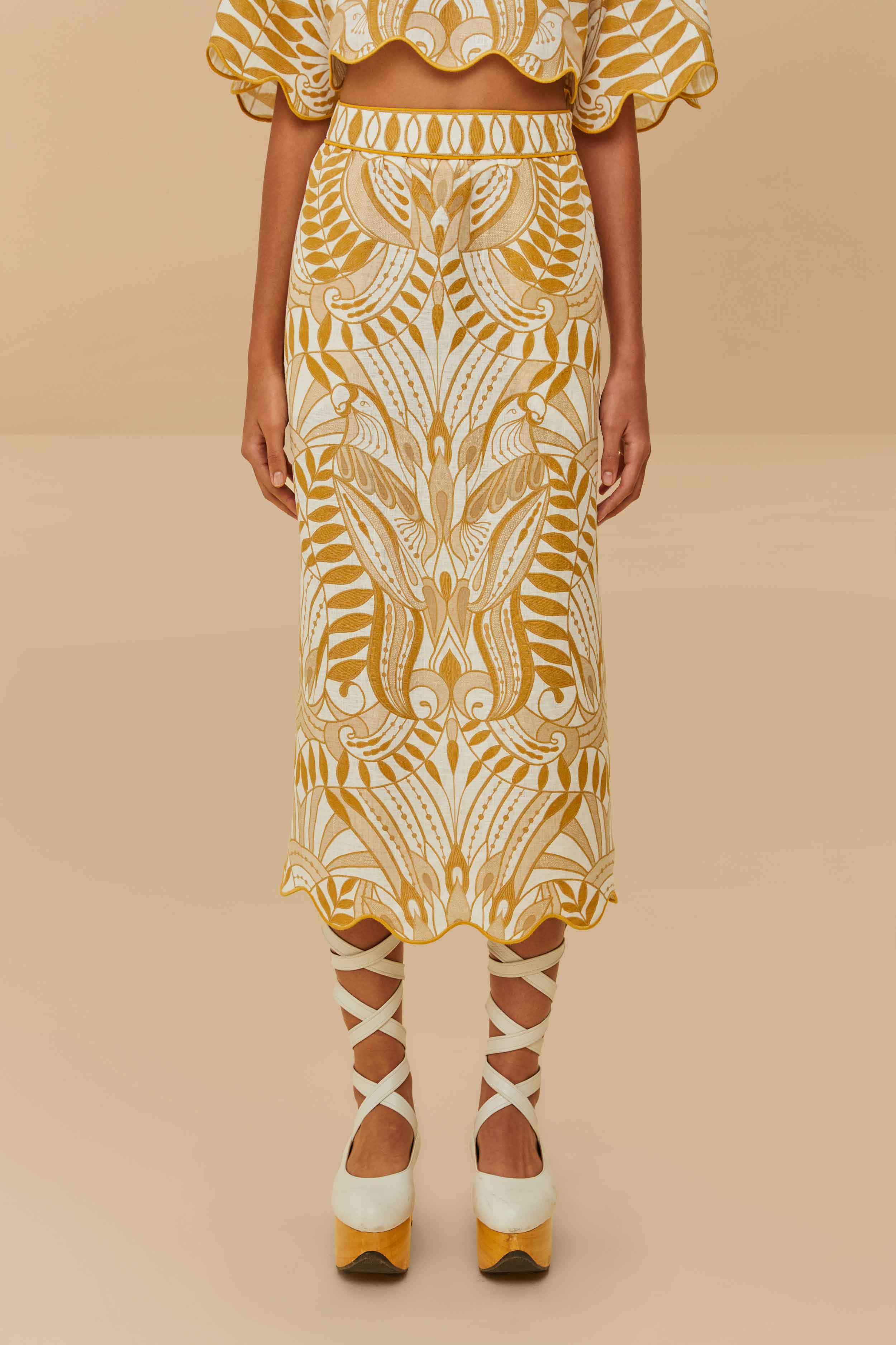 Off-White Lace Nature Euroflax™ Premium Linen Midi Skirt – FARM Rio