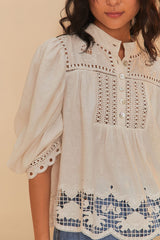 Off-White Romantic Richelieu LENZING™ ECOVERO™ Euroflax™ Blouse – FARM Rio