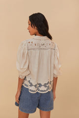 Off-White Romantic Richelieu LENZING™ ECOVERO™ Euroflax™ Blouse – FARM Rio