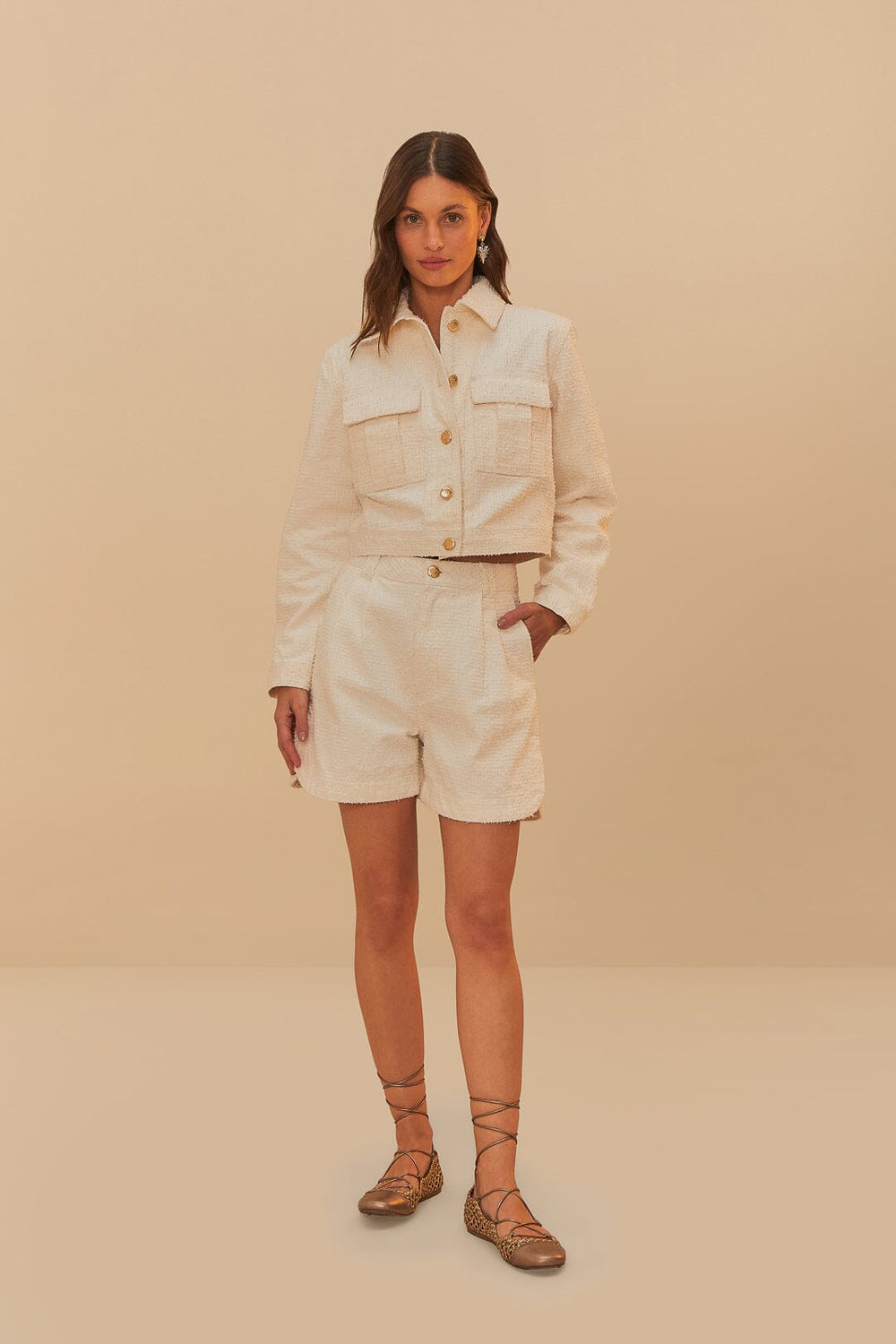 Off-White Twill Laser Pleated Shorts – FARM Rio