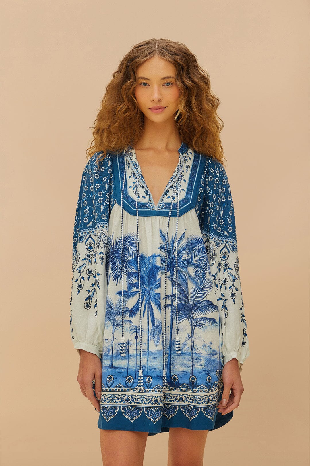 Off-White Palm Tree Beach Mini Dress – FARM Rio