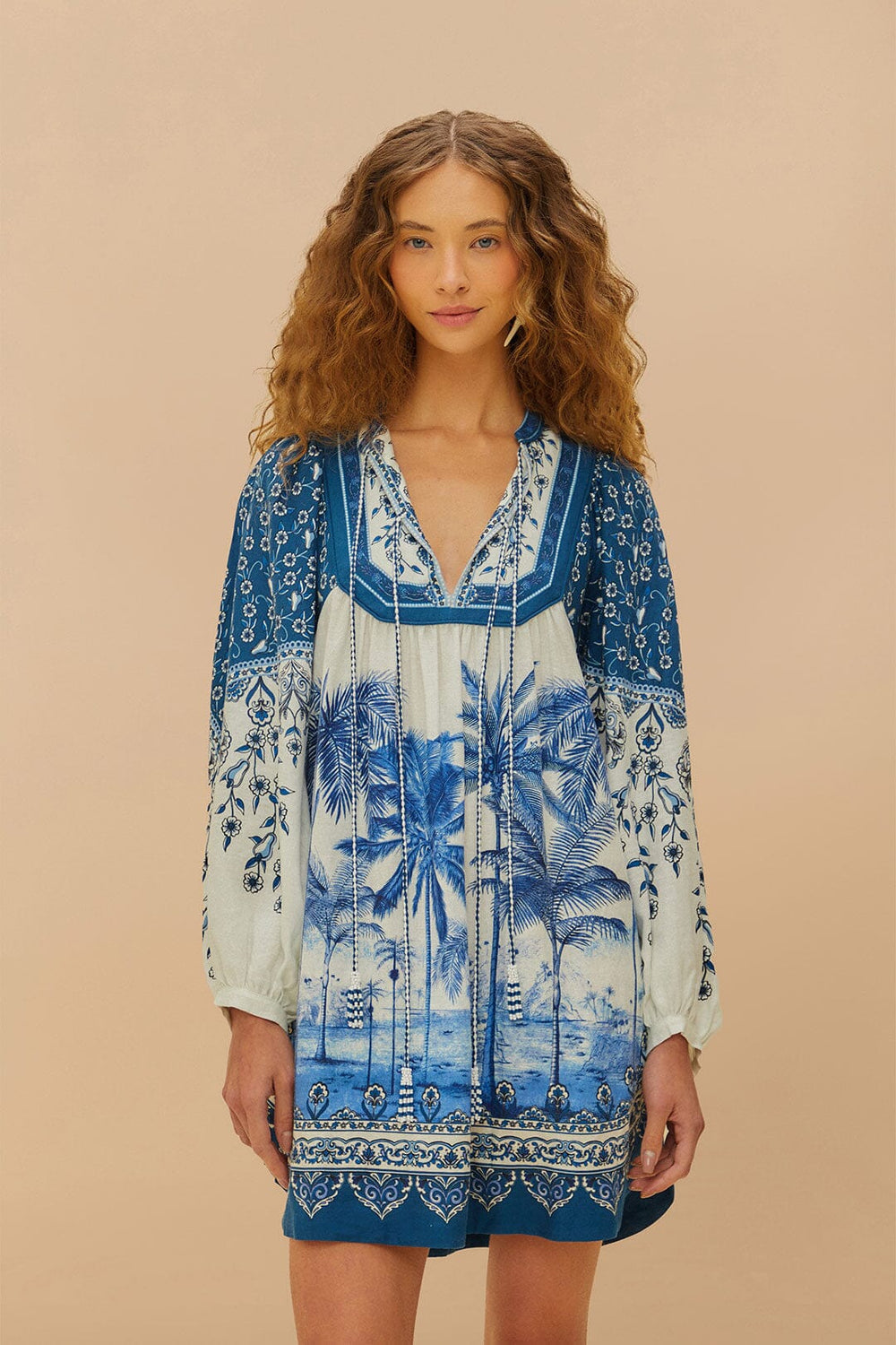 Off-White Palm Tree Beach Mini Dress – FARM Rio