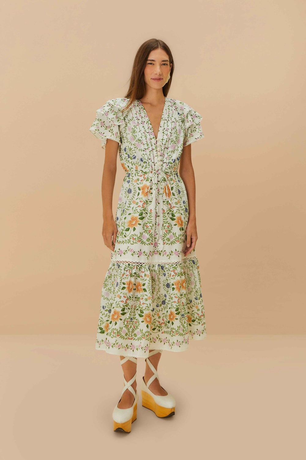 Off-White Folk Floral Lace Midi Dress – FARM Rio