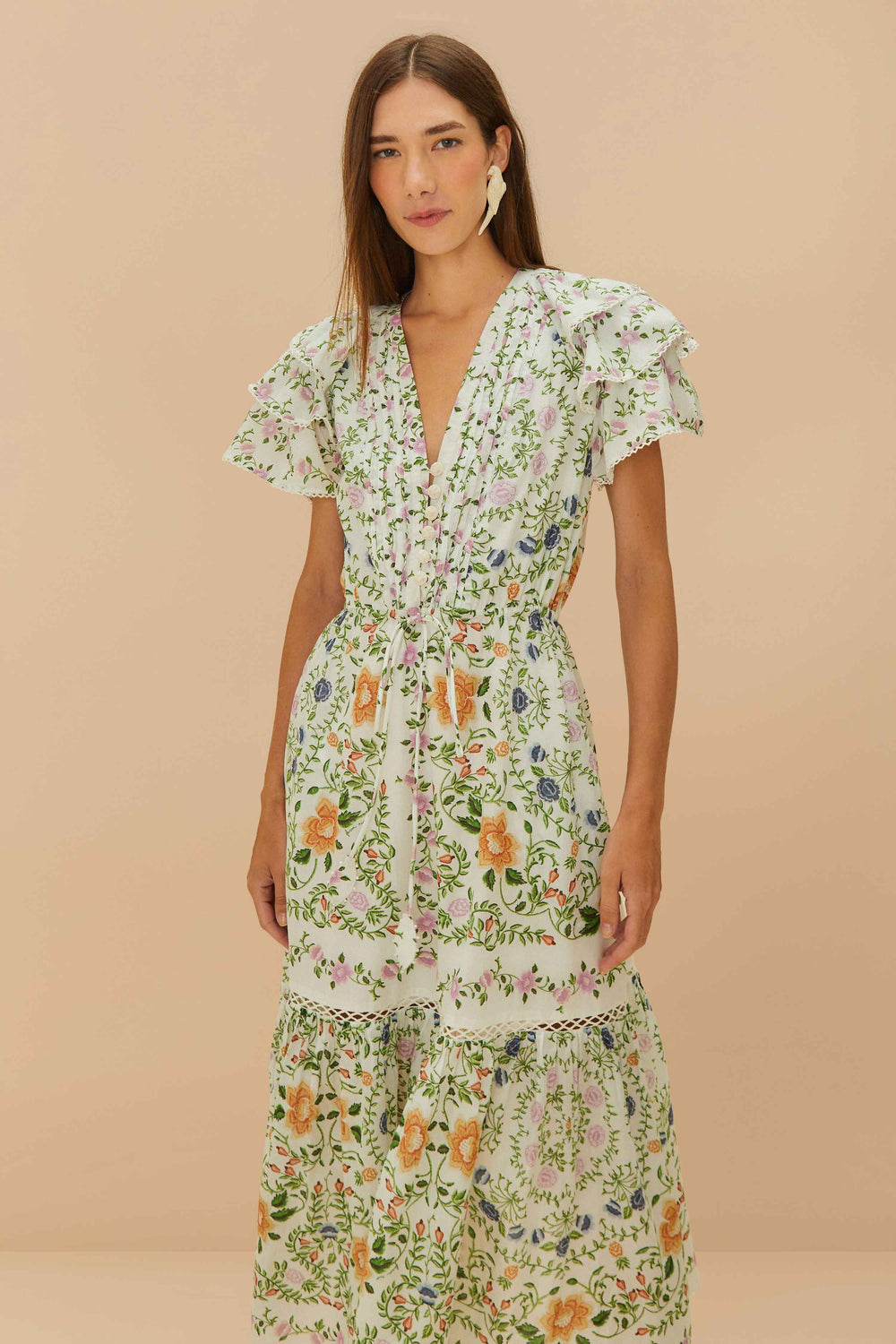 Off-White Folk Floral Lace Midi Dress – FARM Rio